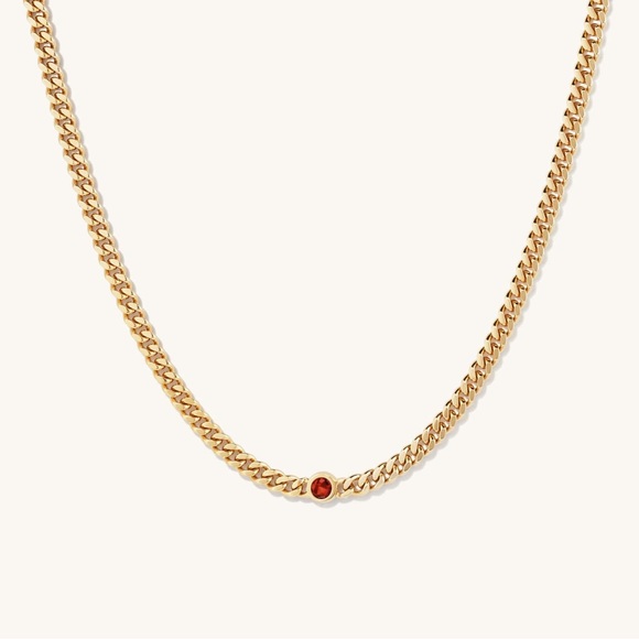 ISO Mejuri Chunky Curb Chain Gemstone Necklace Garnet - Picture 1 of 4